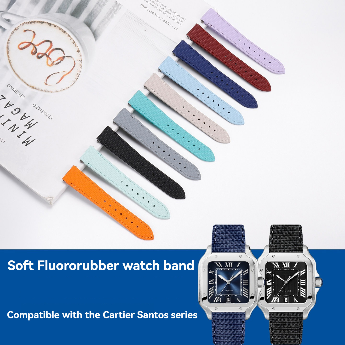 Correa de reloj de caucho fluo - Cartier Watch Santos reseña y precio